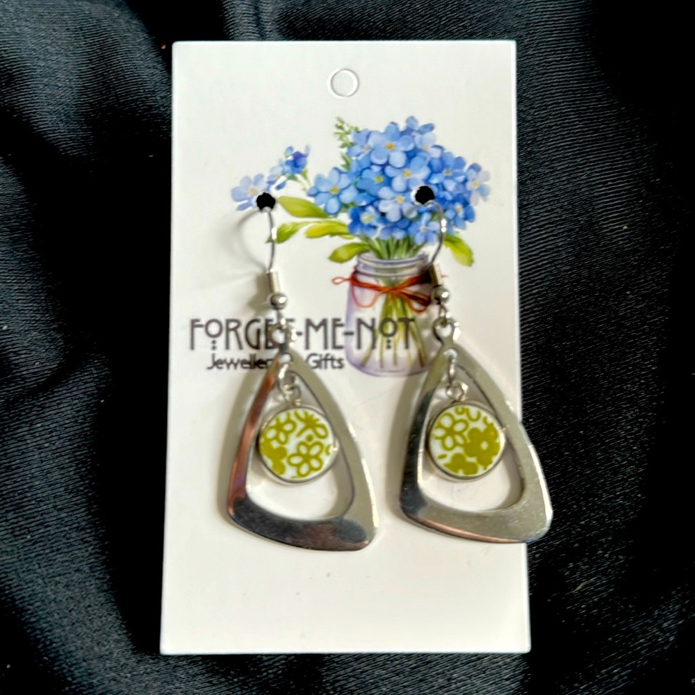 Corelle “spring blossom” china pattern stainless steel earrings - handmade -